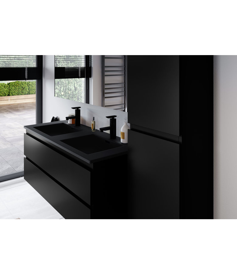 Badkamermeubel Angela 120cm - zwarte wastafel - mat zwart