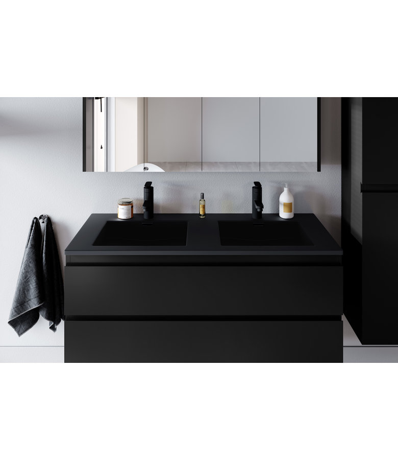 Badkamermeubel Angela 120cm - zwarte wastafel - mat zwart