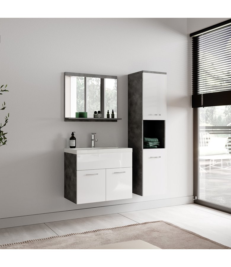 Badkamerkast Montreal 30 x 30 x 131 cm - donker grijs met hoogglans wit