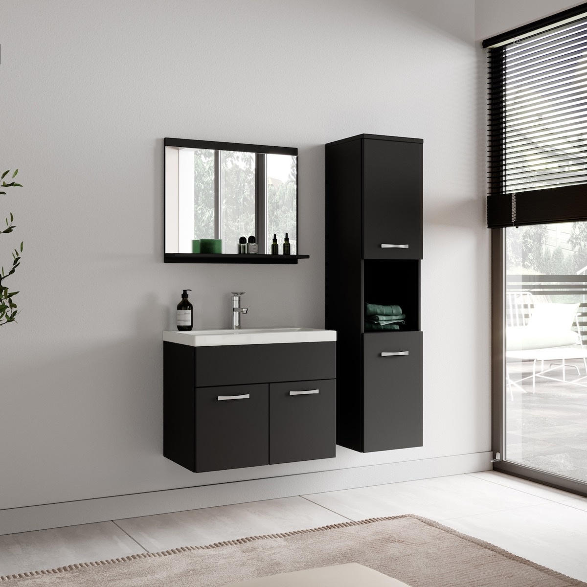 Storke Edge zwevende badkamerkast mat zwart 40 x 30 x 170 cm