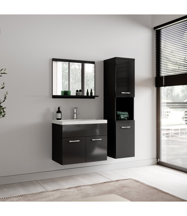 Badkamerkast Montreal 30 x 30 x 131 cm - hoogglans zwart