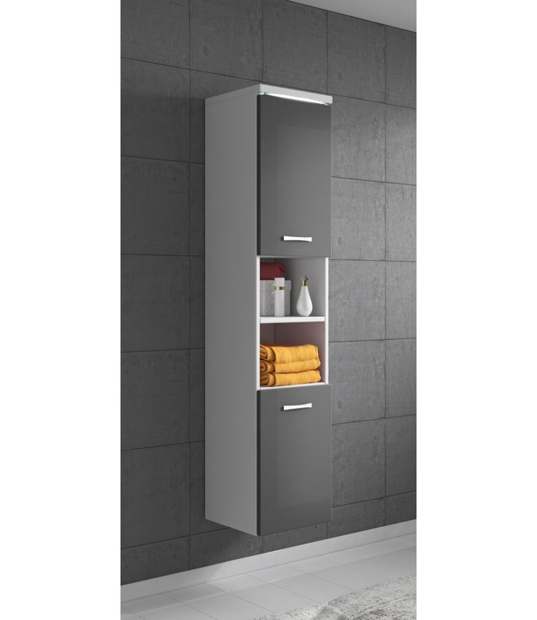 Badkamerkast Paso 35 x 35 x 160 cm - wit met hoogglans grijs