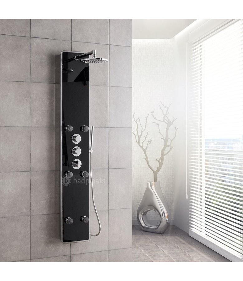 Douchepaneel Nevada met thermostaatkraan - Zwart glas