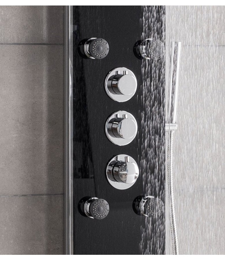 Douchepaneel Nevada met thermostaatkraan - Zwart glas