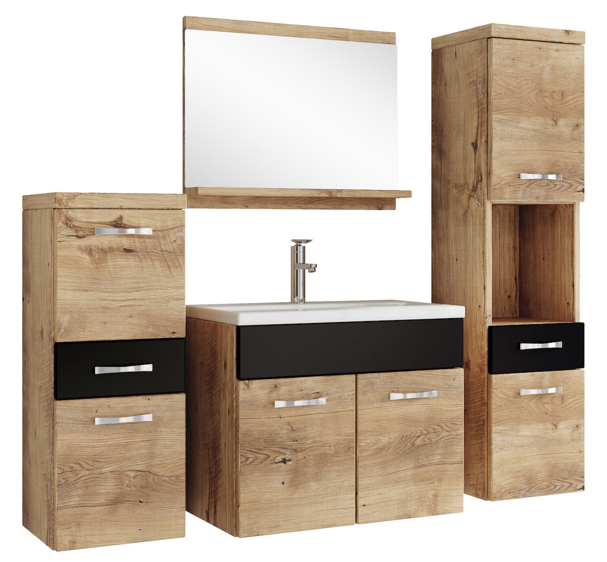Badplaats Wastafelkast Jupiter 60 x 30 x 60 cm – Kastanje Eiken met Donker Grijs – Badkamerkast – Staand Wastafelmeubel - Badplaats