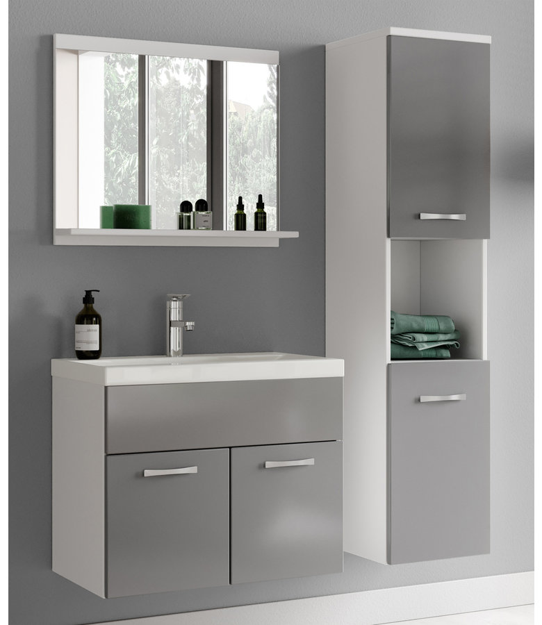 Badkamermeubel Montreal 02 60cm met spiegel - wit met hoogglans grijs