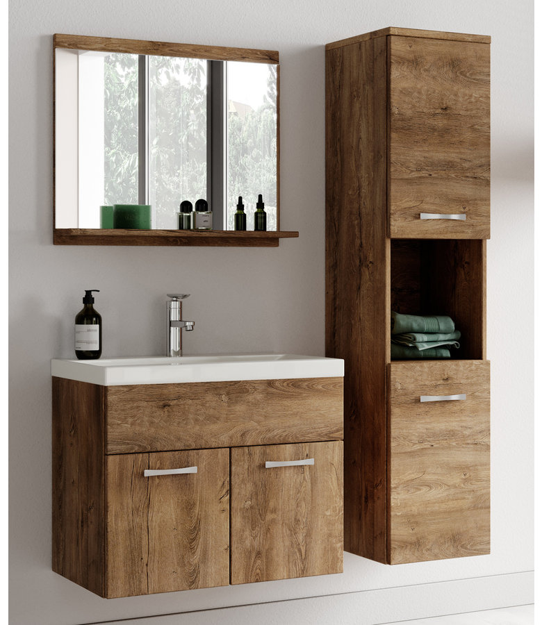 Badkamermeubel Montreal 02 60cm met spiegel - bruin eiken