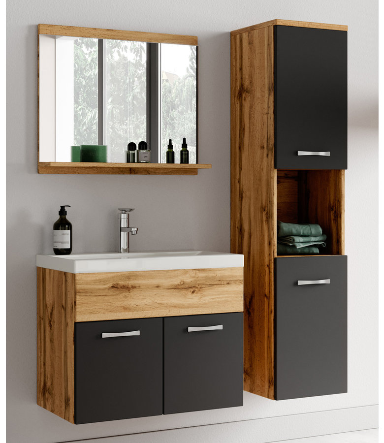 Badkamermeubel Montreal 60cm complete set - eiken met mat zwart