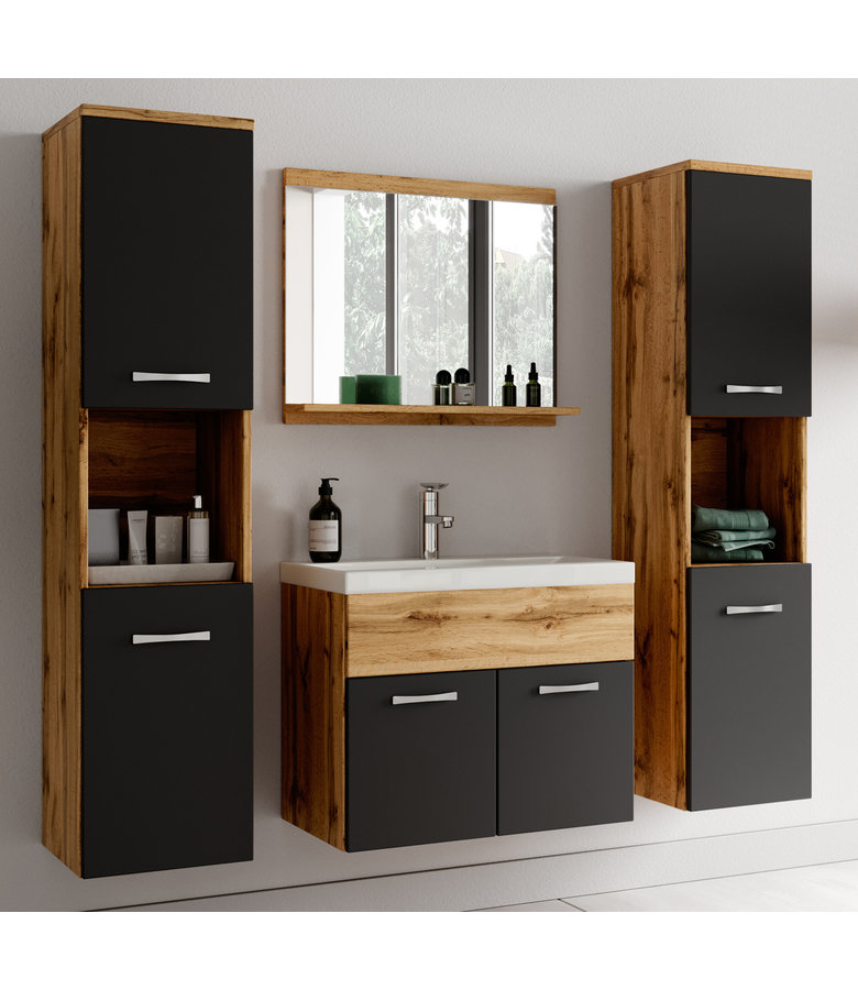Badkamermeubel Montreal XL 60cm complete set - eiken met mat zwart