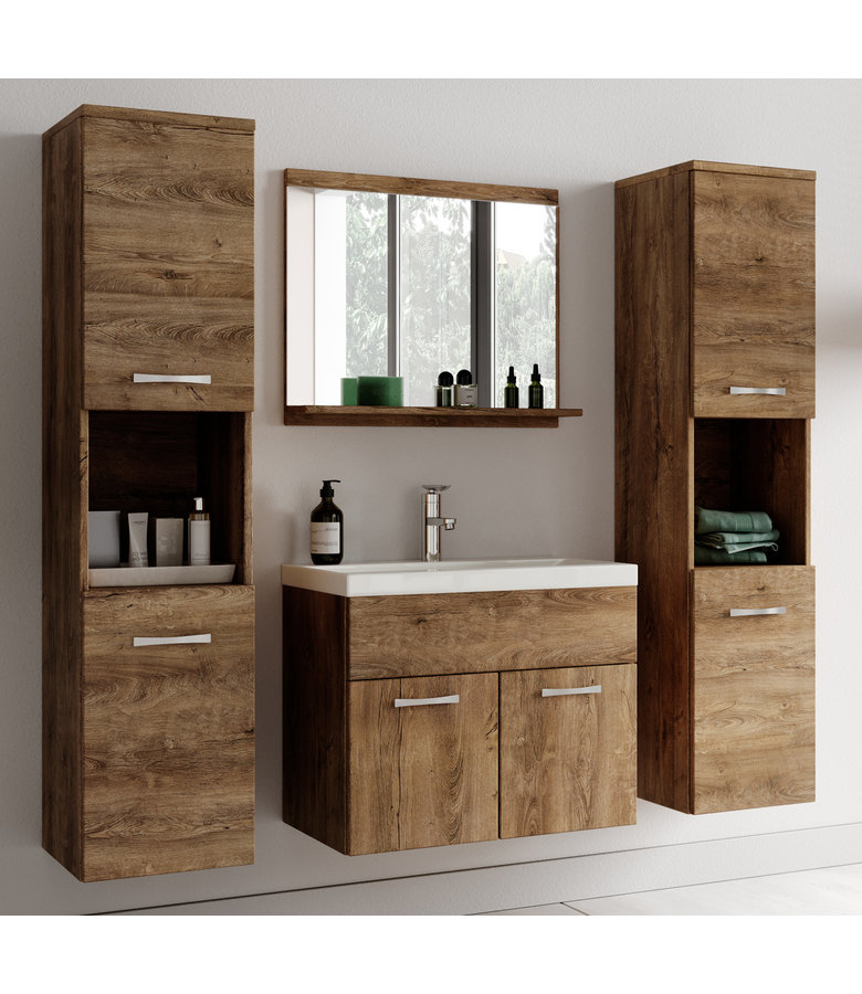 Badkamermeubel Montreal XL 60cm complete set - bruin eiken