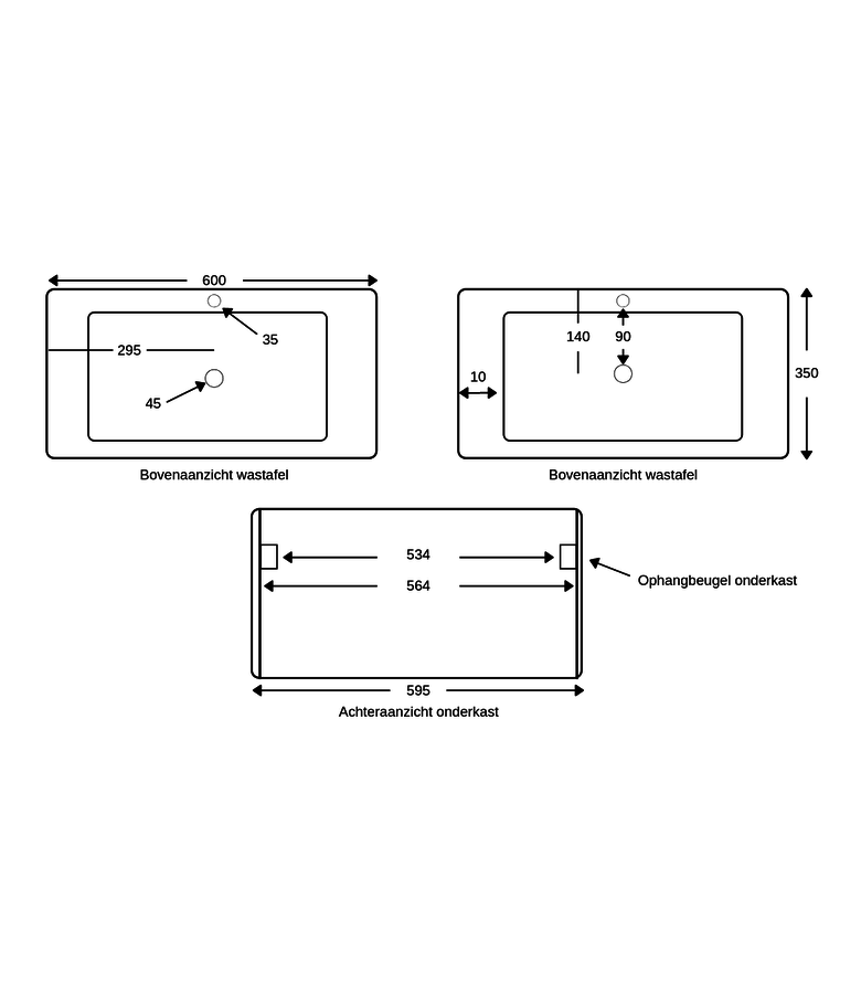 Badkamermeubel Montreal 60cm complete set - eiken met zwart - zwarte wastafel