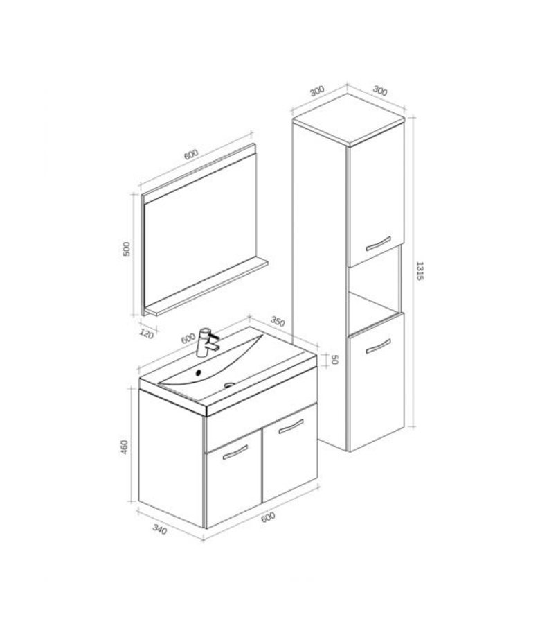 Badkamermeubel Montreal 60cm complete set - eiken met zwart - zwarte wastafel