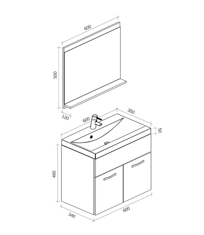 Badkamermeubel Montreal 02 60cm met spiegel - donker grijs