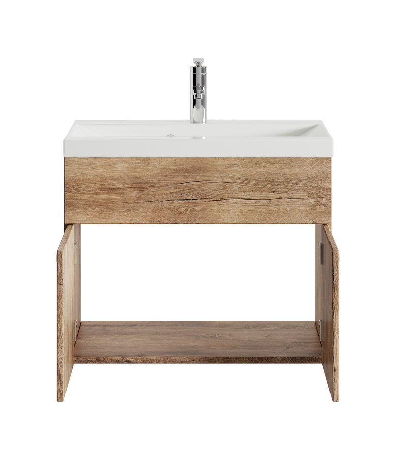 Badkamermeubel Montreal 01 60cm met wastafel - bruin eiken