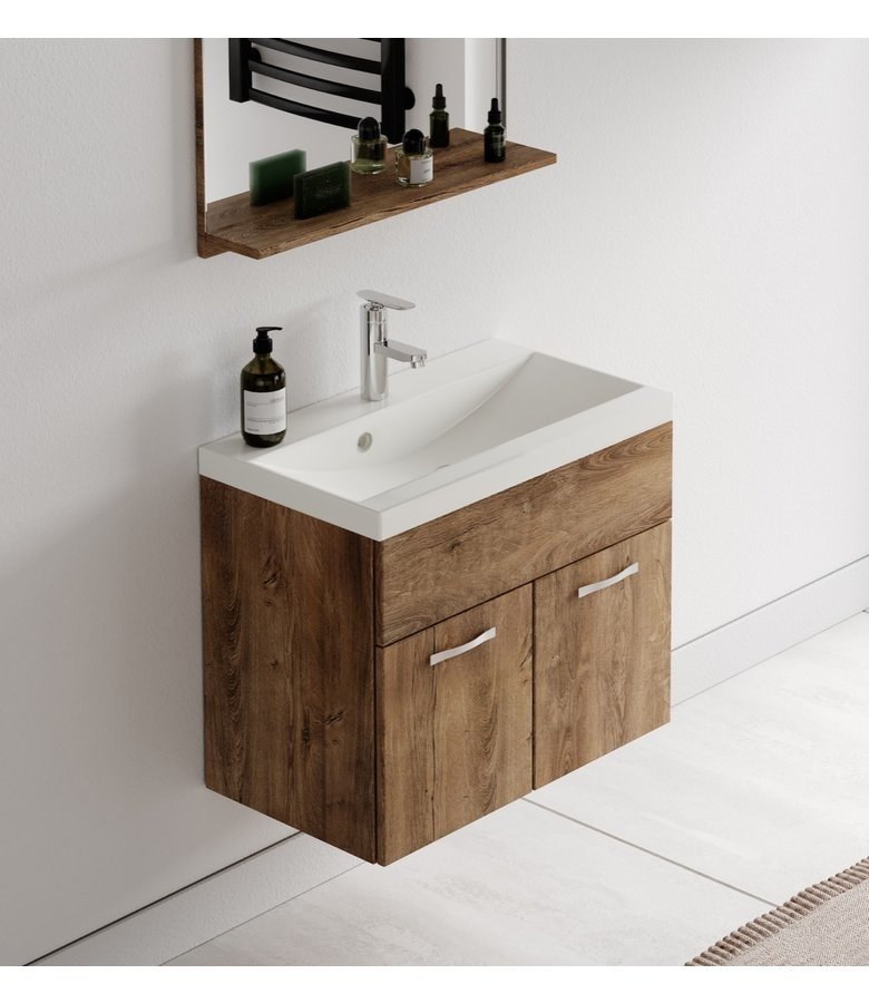 Badkamermeubel Montreal 01 60cm met wastafel - bruin eiken