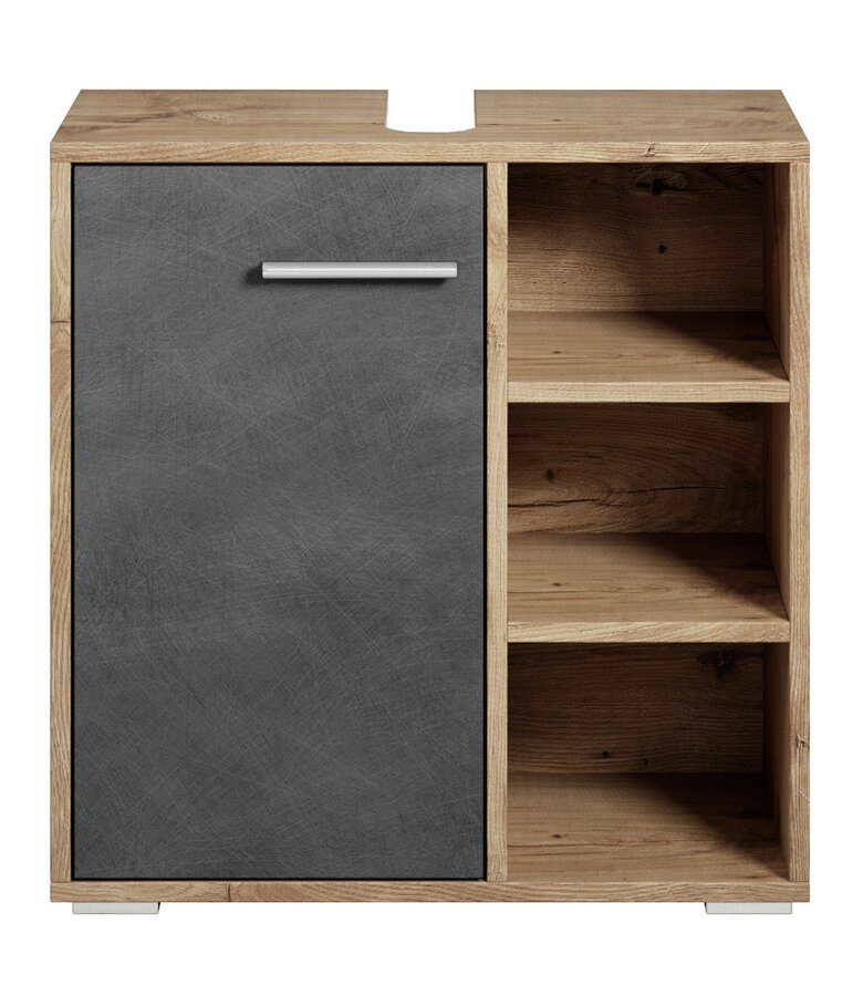 Wastafelkast Neptunus 60 x 28 x 60 cm - kastanje eiken met donker grijs