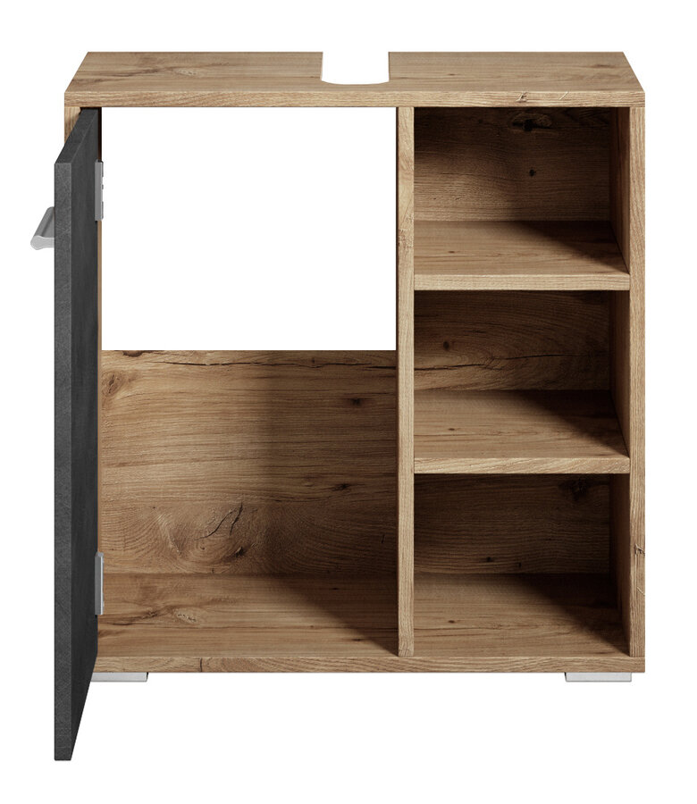 Wastafelkast Neptunus 60 x 28 x 60 cm - kastanje eiken met donker grijs