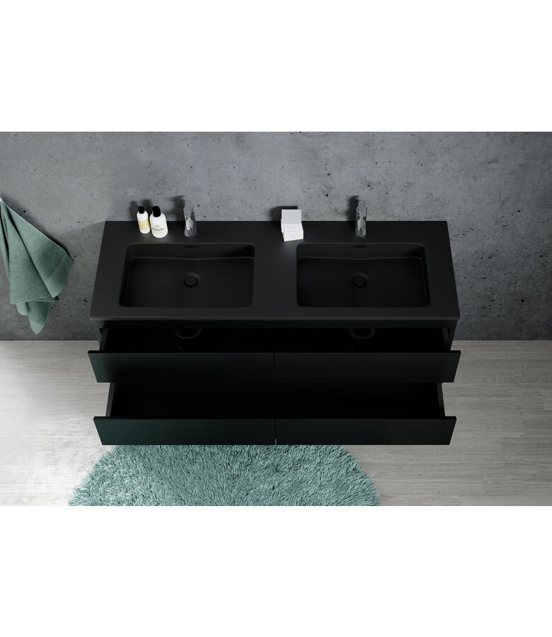 Badkamermeubel Angela 160cm - zwarte wastafel - mat zwart