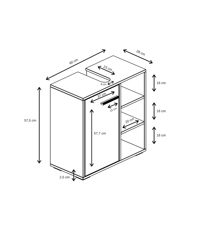 Wastafelkast Neptunus 60 x 28 x 60 cm - wit