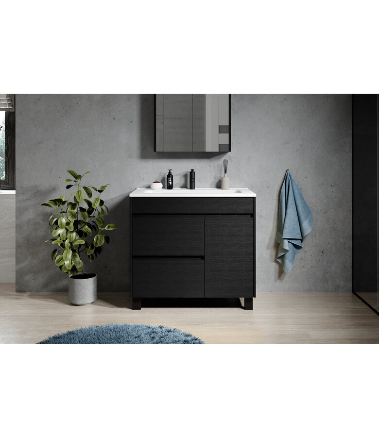 Badkamermeubel Salzburg 80cm - zwart houtnerf