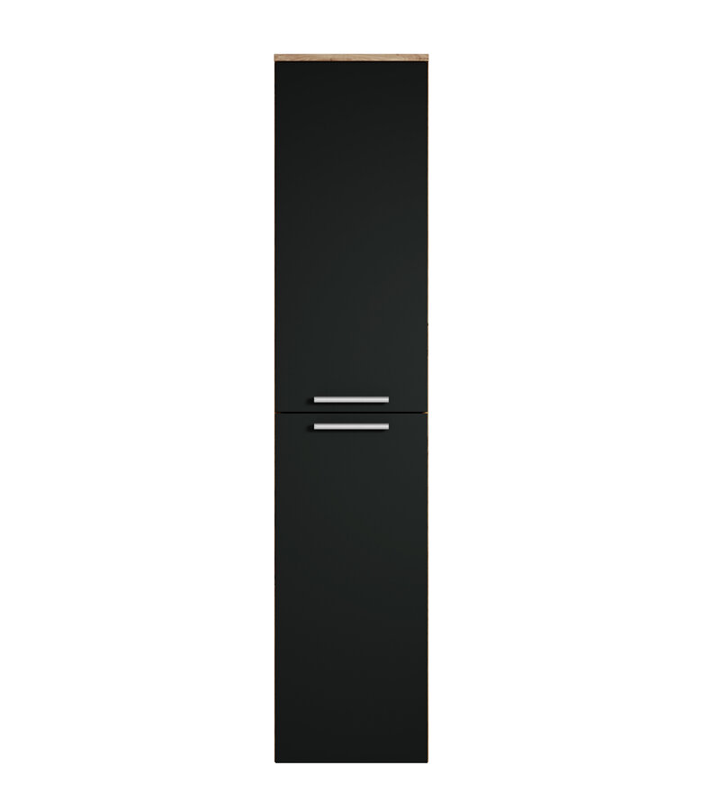 Badkamerkast Venus 30 x 30 x 160 cm - kastanje eiken met mat zwart