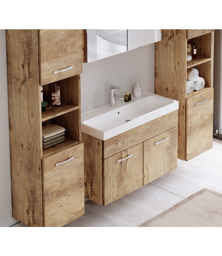 Badkamermeubel Paso XL LED 80cm met spiegelkast - kastanje eiken