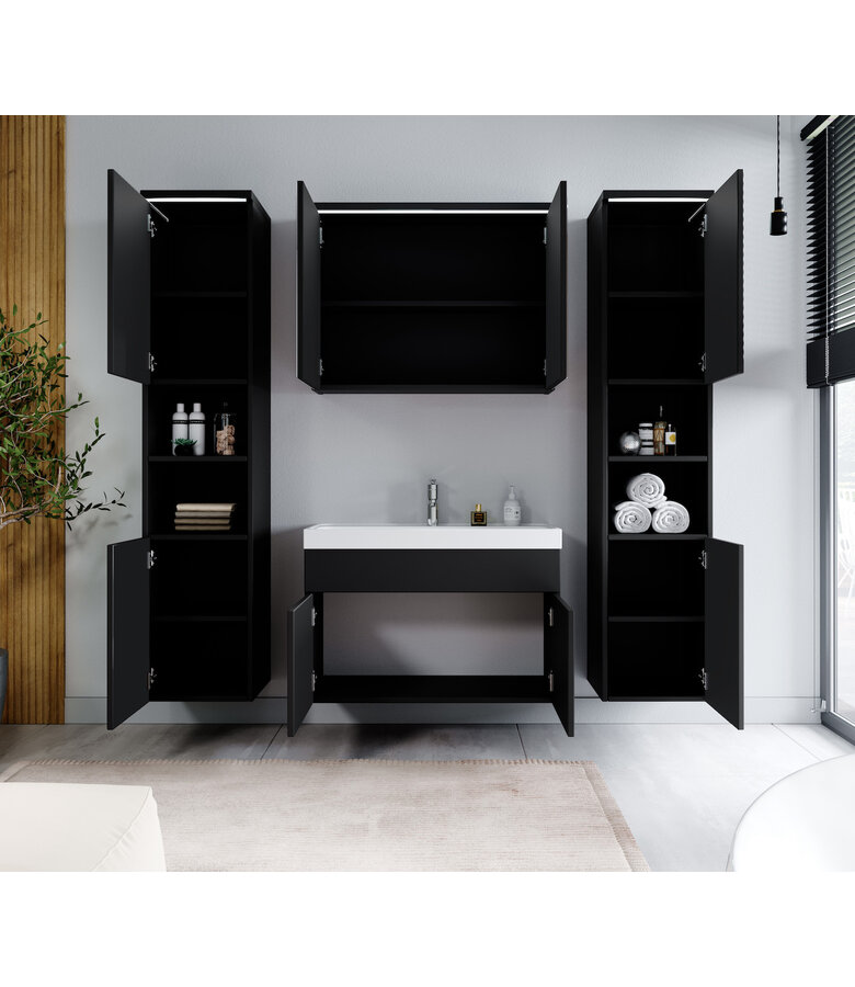 Badkamermeubel Paso XL LED 80cm met spiegelkast - mat zwart