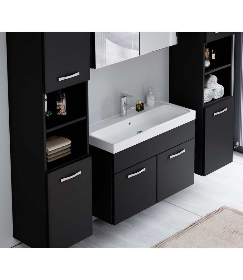 Badkamermeubel Paso XL LED 80cm met spiegelkast - mat zwart