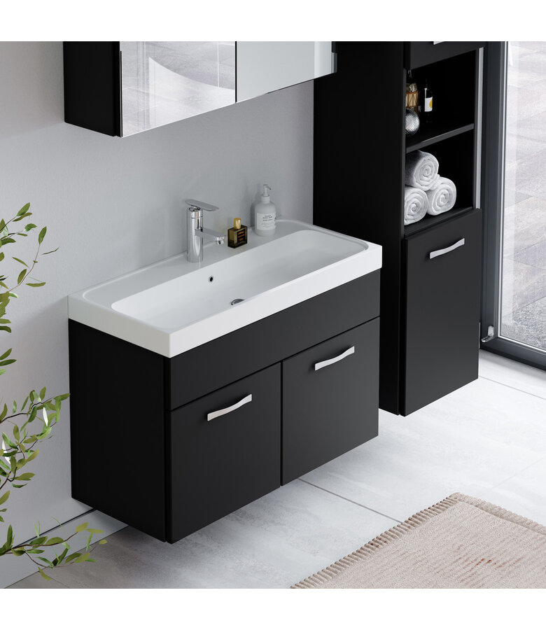 Badkamermeubel Paso LED 80cm met spiegelkast - mat zwart