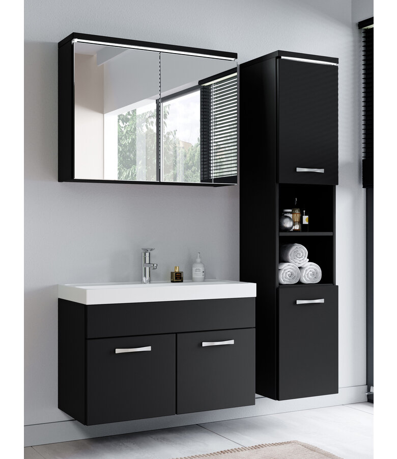 Badkamermeubel Paso LED 80cm met spiegelkast - mat zwart