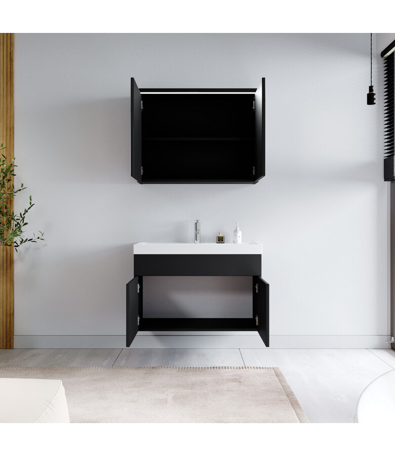 Badkamermeubel Paso 02 80cm met spiegelkast - mat zwart