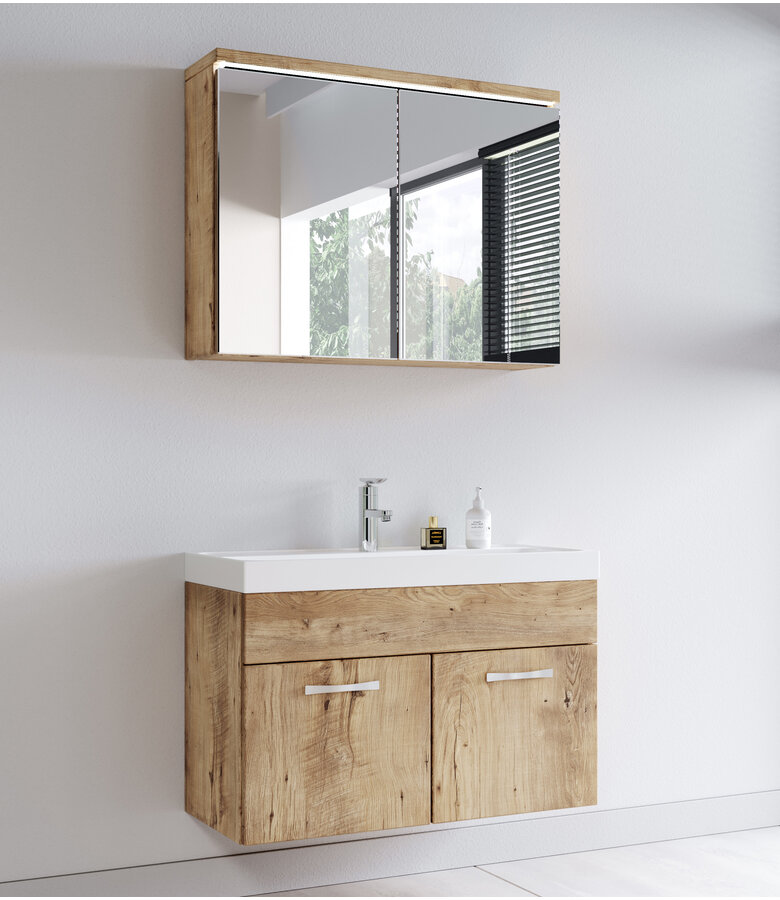 Badkamermeubel Paso 02 80cm met spiegelkast - kastanje eiken