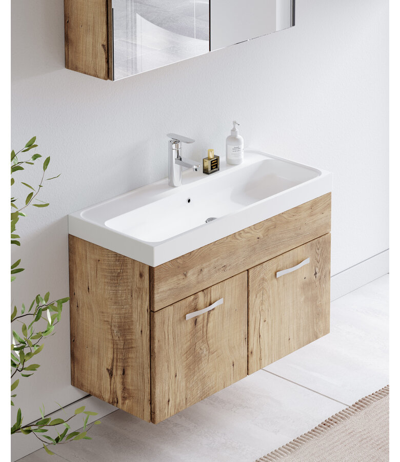 Badkamermeubel Paso 02 80cm met spiegelkast - kastanje eiken