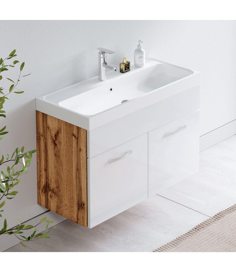 Badkamermeubel Paso 01 80cm - eiken met wit