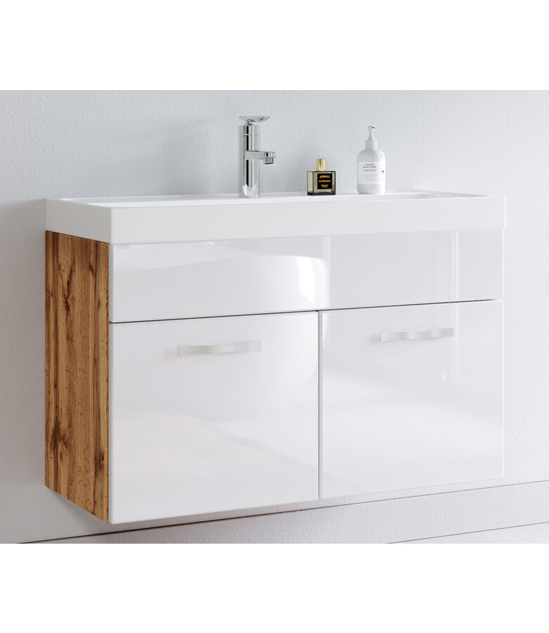 Badkamermeubel Paso 01 80cm - eiken met wit
