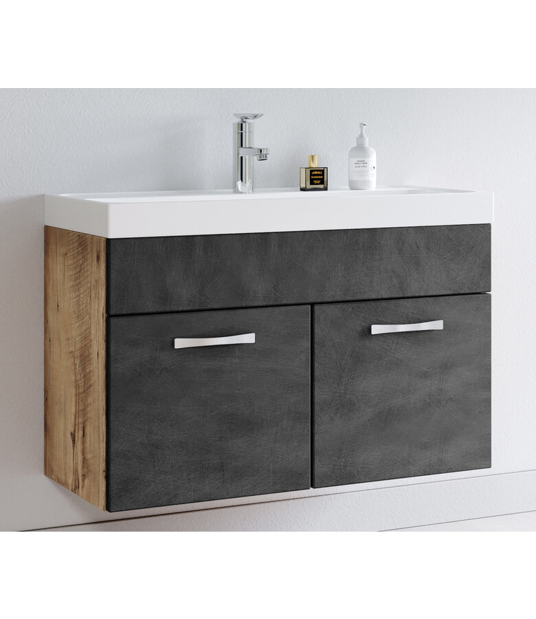 Badkamermeubel Paso 01 80cm - kastanje eiken met donker grijs