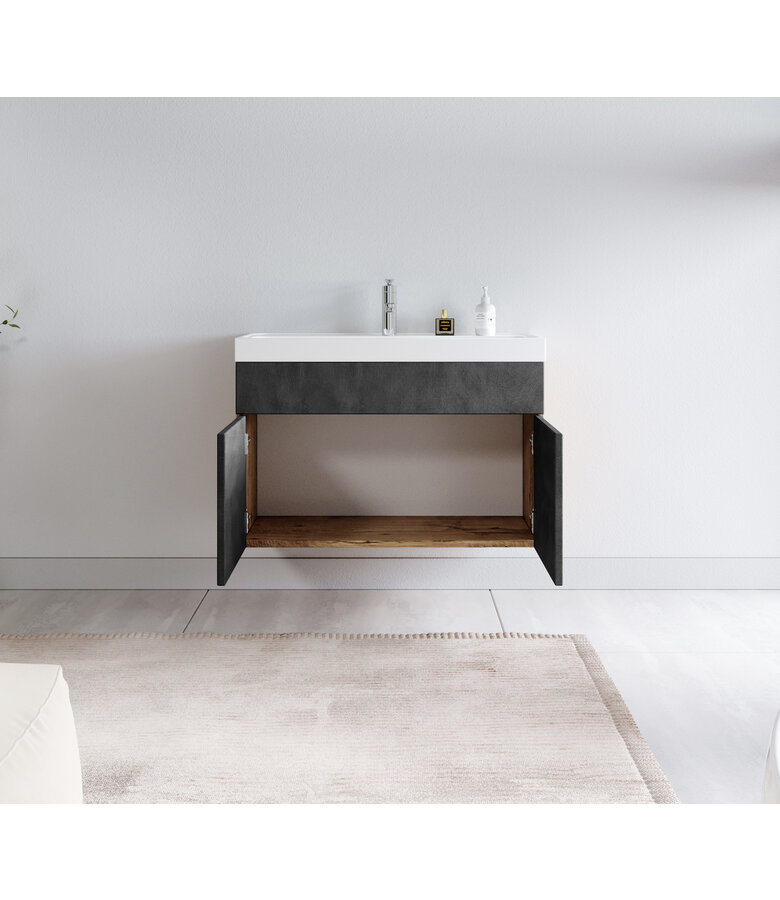 Badkamermeubel Paso 01 80cm - kastanje eiken met donker grijs