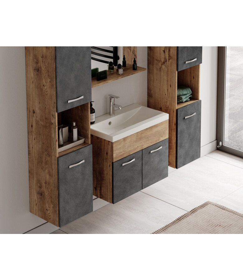 Badkamermeubel Montreal XL 60cm complete set - kastanje eiken met donker grijs