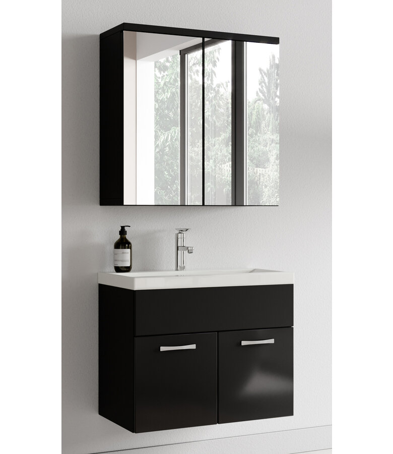 Badkamermeubel Montreal 60cm met spiegelkast - hoogglans zwart