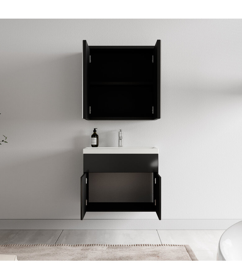 Badkamermeubel Montreal 60cm met spiegelkast - hoogglans zwart