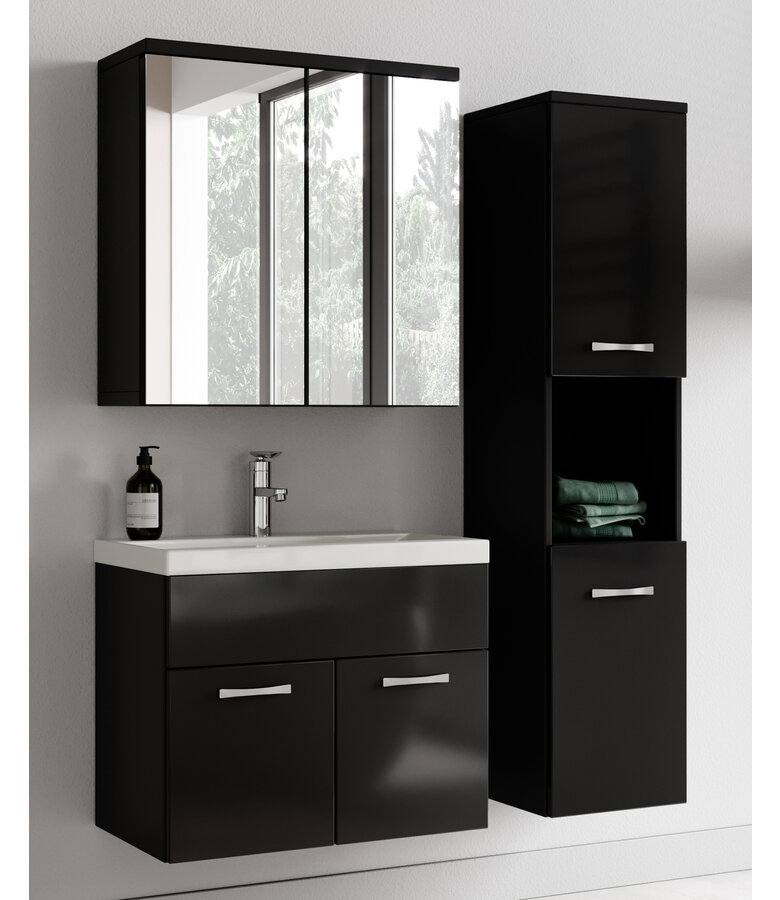 Badkamermeubel Montreal 60cm met spiegelkast - hoogglans zwart