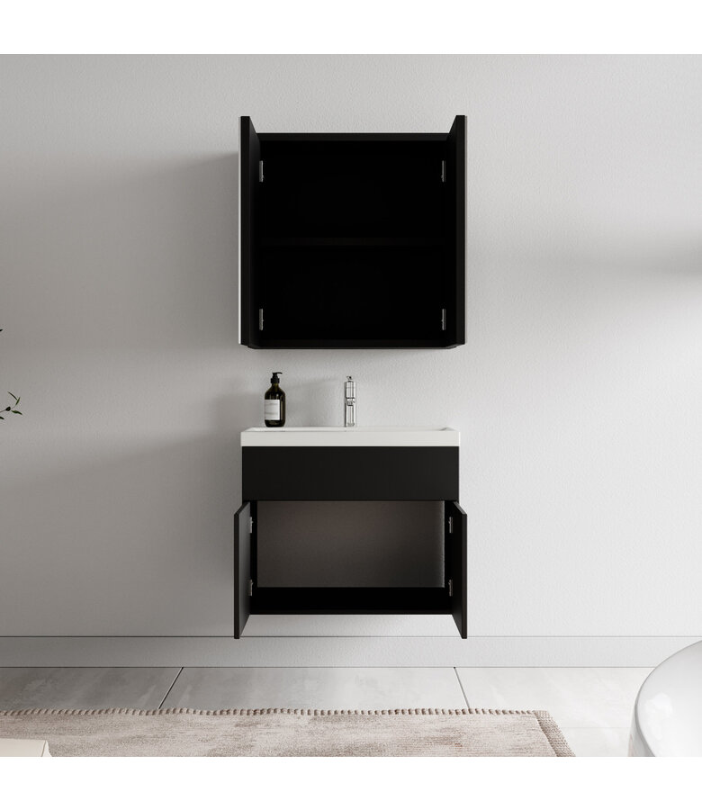 Badkamermeubel Montreal 60cm met spiegelkast - mat zwart