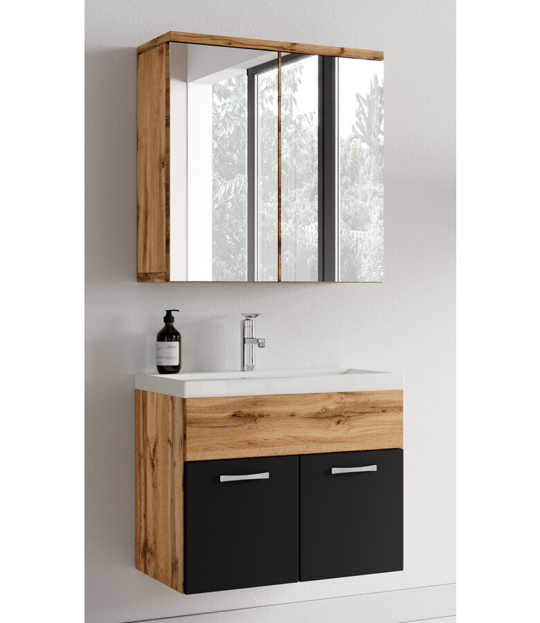 Badkamermeubel Montreal 60cm met spiegelkast - eiken met zwart