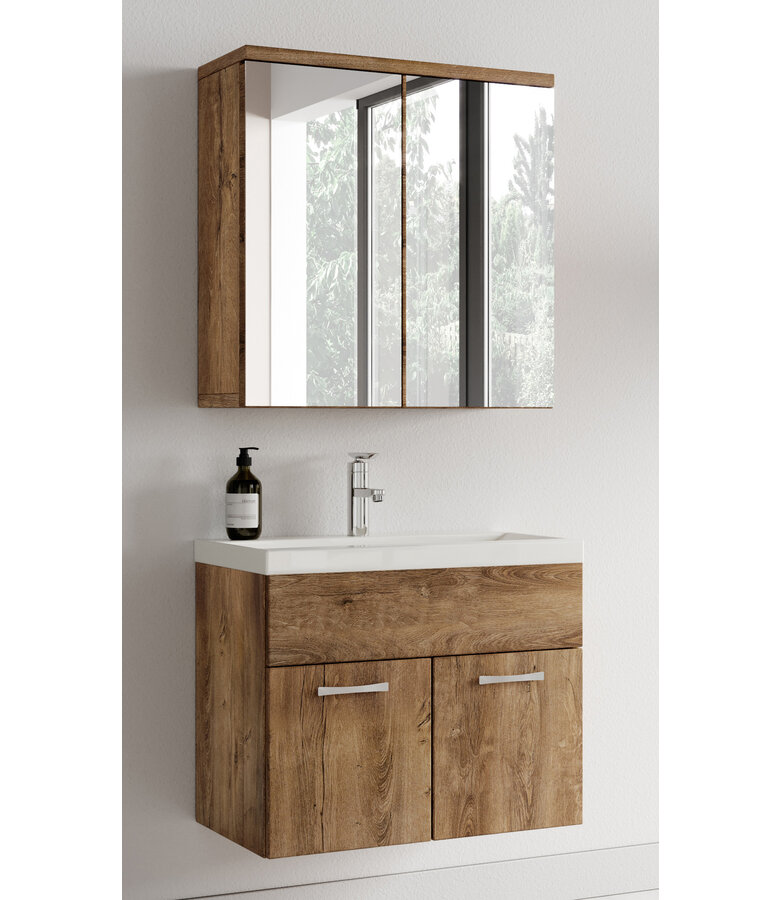 Badkamermeubel Montreal 60cm met spiegelkast - bruin eiken