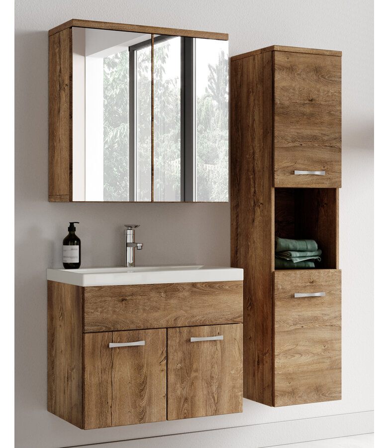 Badkamermeubel Montreal 60cm met spiegelkast - bruin eiken