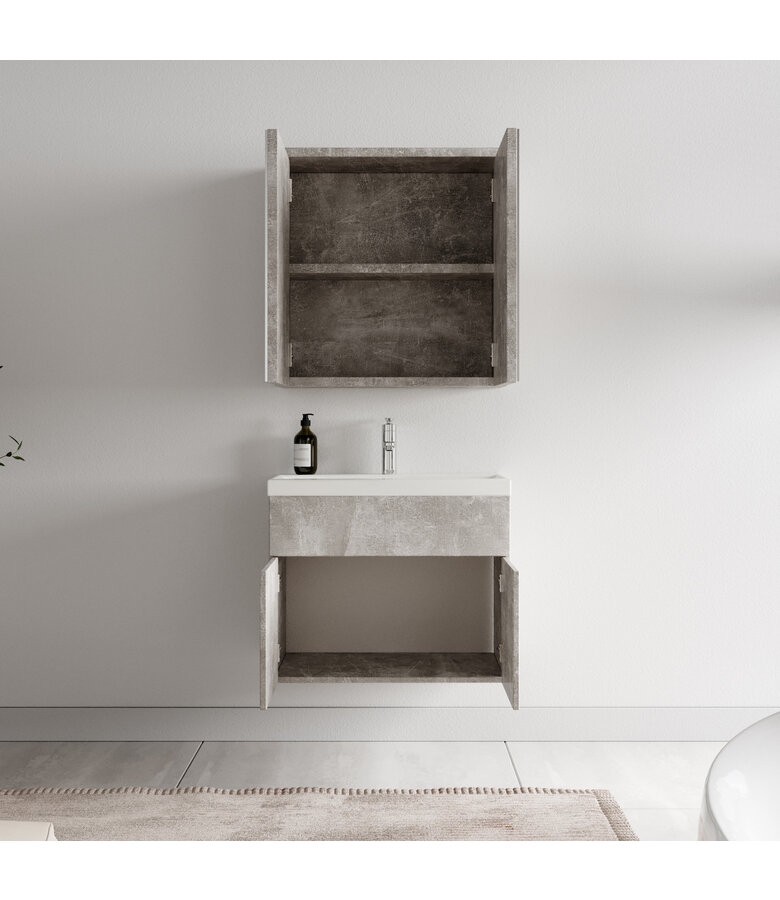 Badkamermeubel Montreal 60cm met spiegelkast - beton grijs