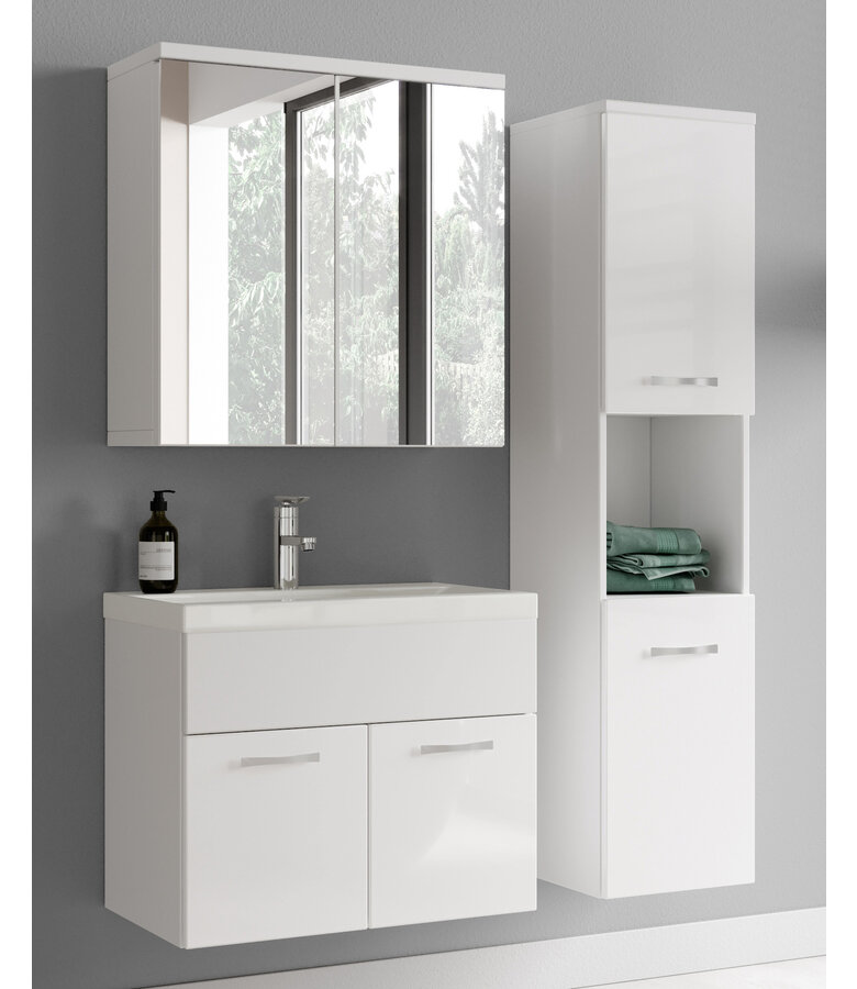 Badkamermeubel Montreal 60cm complete set met spiegelkast - hoogglans wit