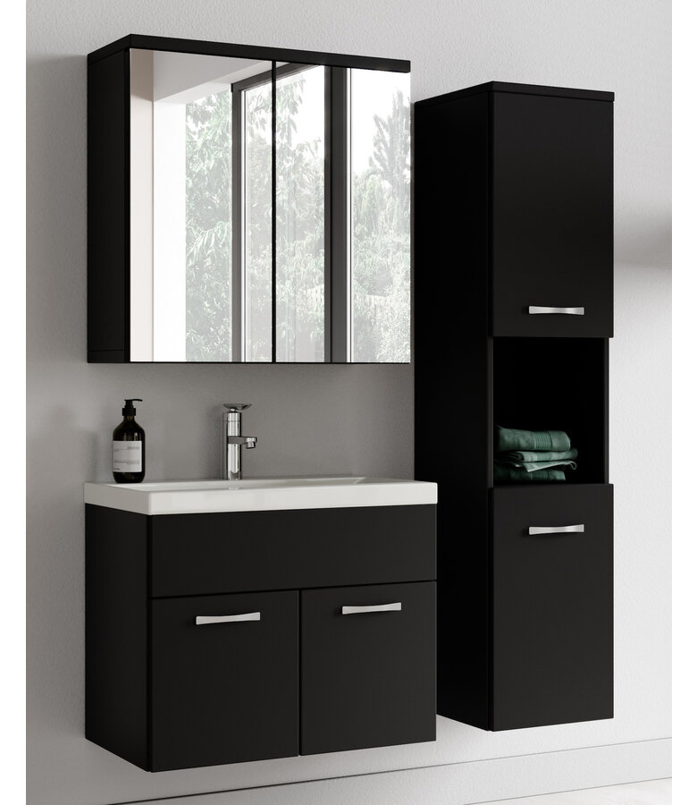 Badkamermeubel Montreal 60cm complete set met spiegelkast - mat zwart
