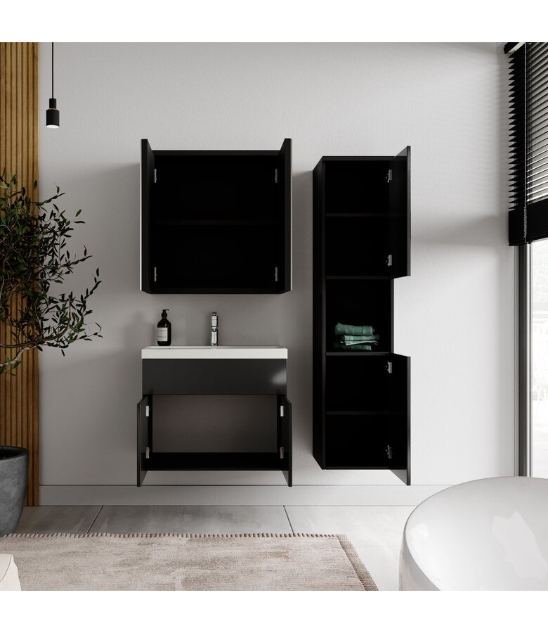 Badkamermeubel Montreal 60cm complete set met spiegelkast - hoogglans zwart