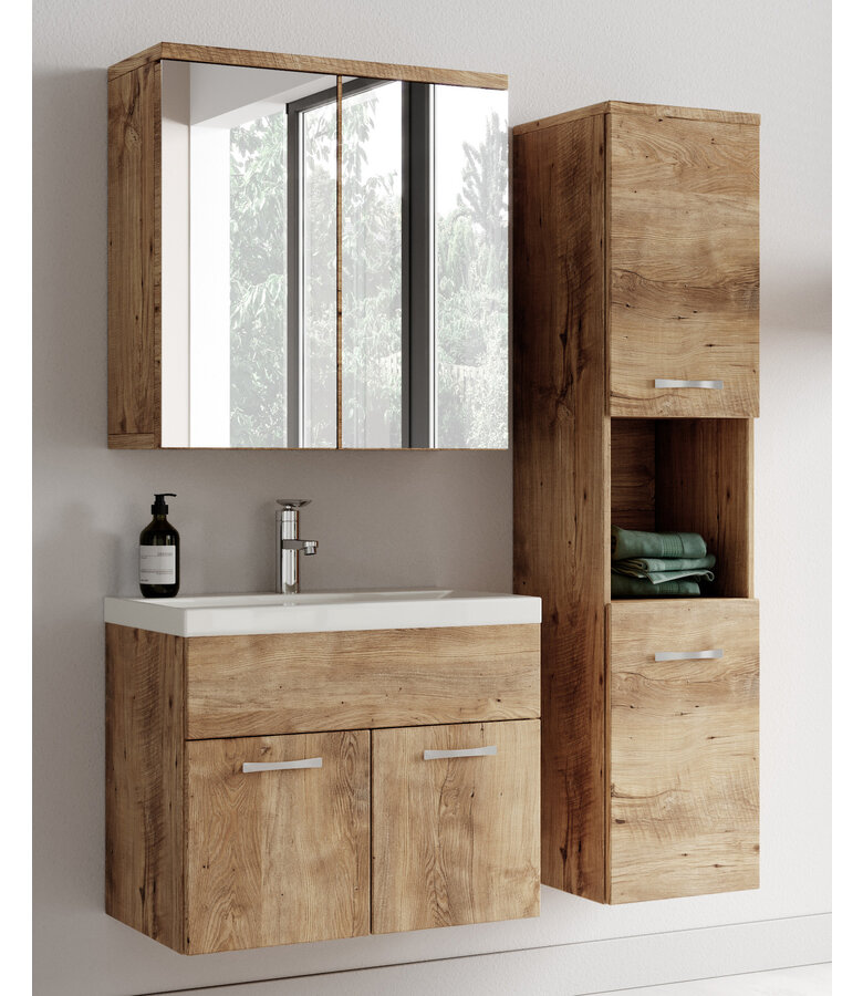 Badkamermeubel Montreal 60cm complete set met spiegelkast - kastanje eiken